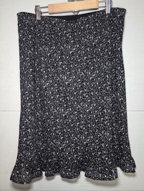 Style & Co. Black Floral Print Midi Skirt with Ruffle Hem